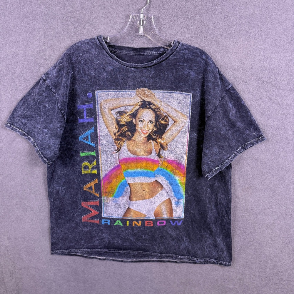 Mariah Carey Rainbow T Shirt Mens Large Black Acid Wash Graphic Tee Retro